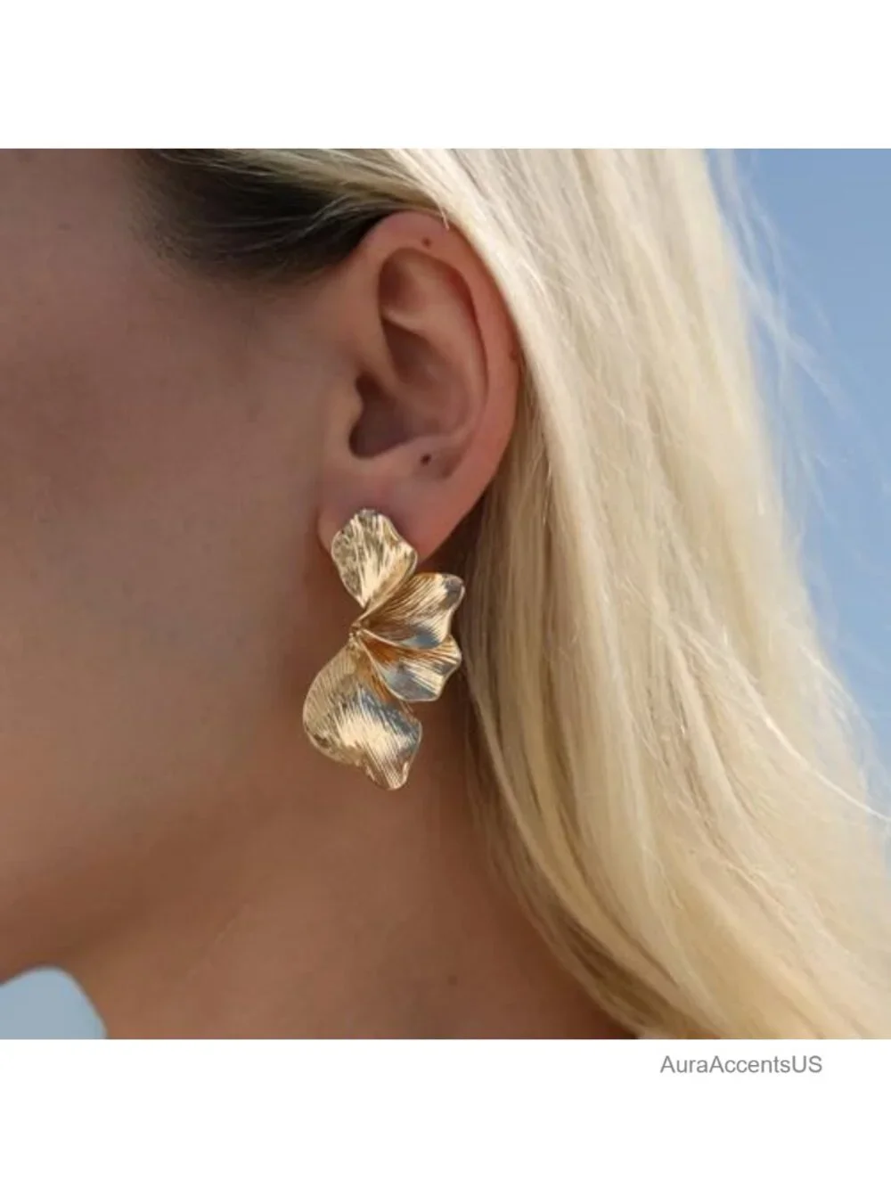 Gold Flower Dangle Drop Earrings Women Statement Floral Jewelry Hypoallergenic